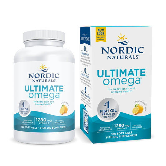 Nordic Naturals Ultimate Omega, Lemon Flavor - 180 Soft Gels - 1280 mg Omega-3 - High-Potency Omega-3 Fish Oil with EPA & DHA - Promotes Brain & Heart Health - Non-GMO - 90 Servings