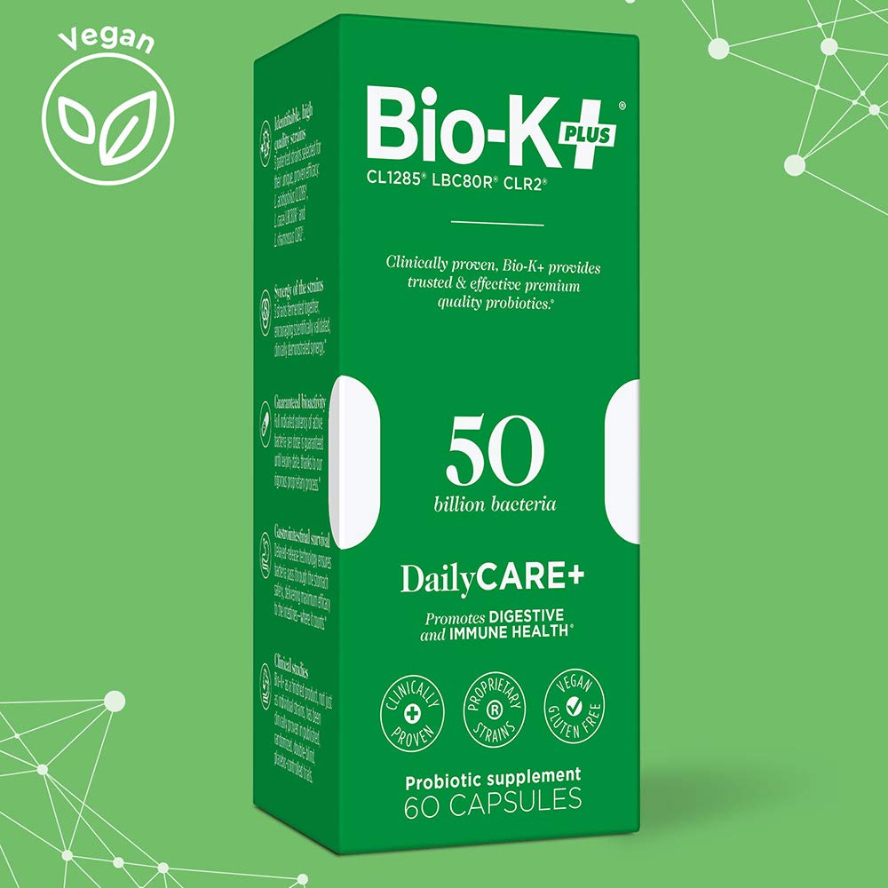 Bio-K + Daily Care Plus Probiotic Supplement Capsules for Adult Men and Women, 50 Billion Active Bacteria(60 capsules)