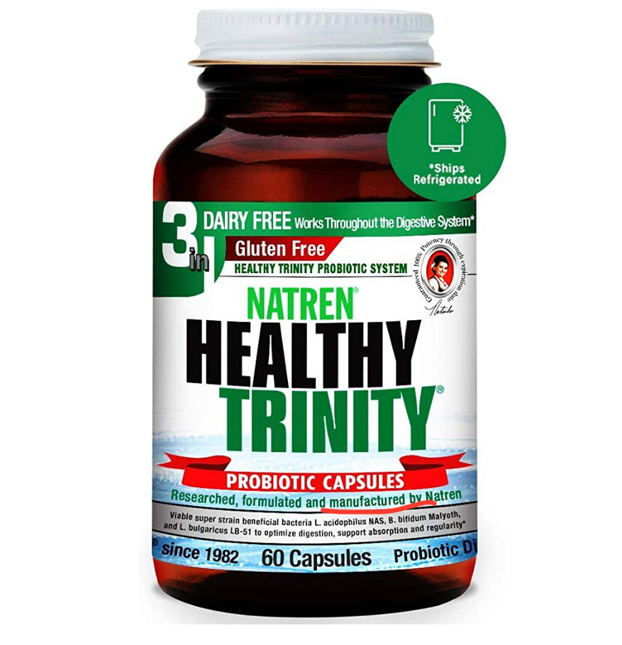 Natren Healthy Trinity Probiotics Supplement - 60 Dairy and Gluten Free Gel Capsules