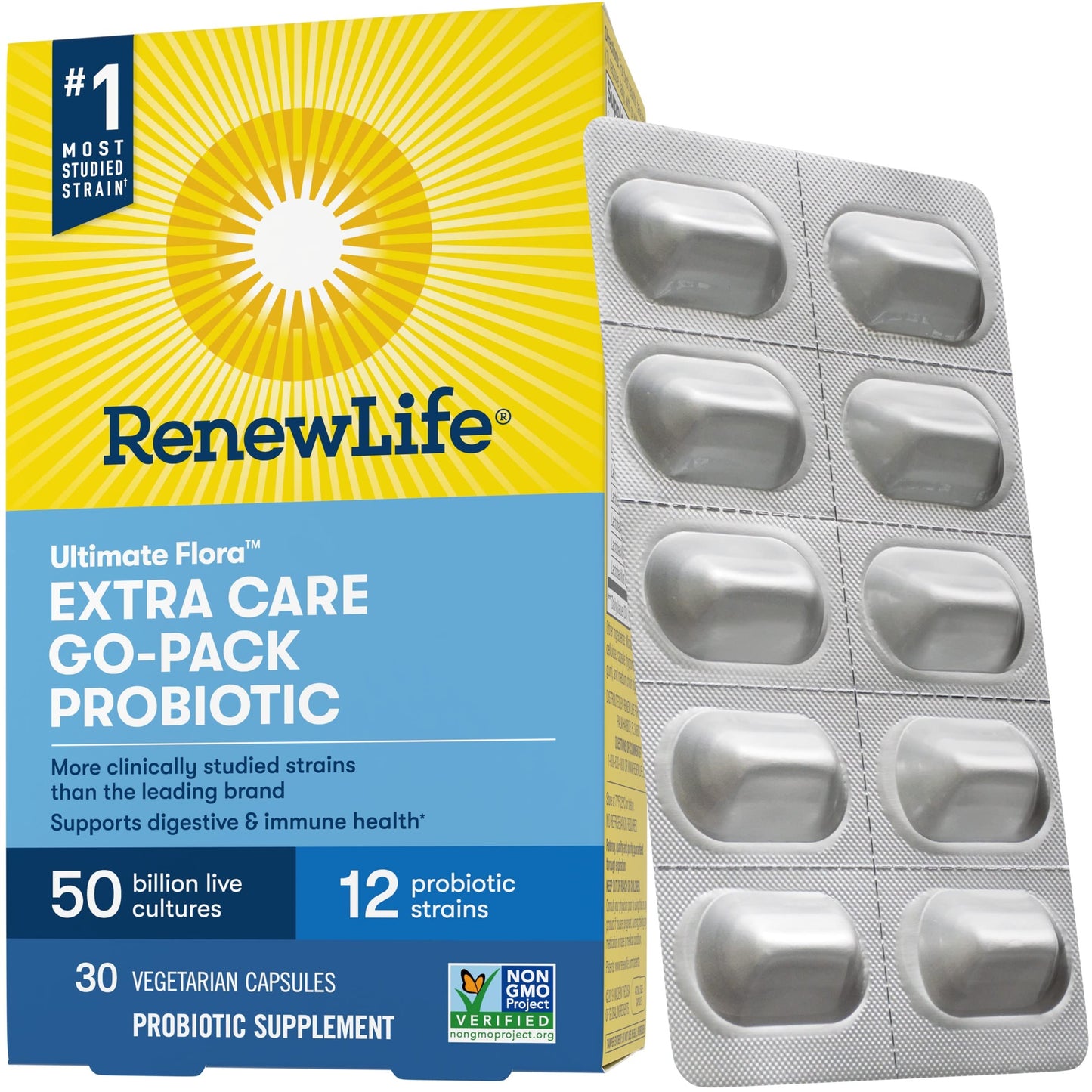 Renew Life Adult Probiotics, 50 Billion CFU Guaranteed, Extra Care Go-Pack, Probiotic Supplement for Digestive & Immune Health