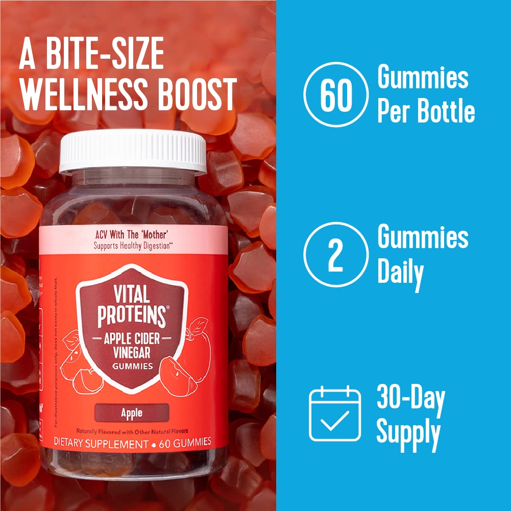 Vital Proteins Apple Cider Vinegar Gummies, 500mg Apple Cider Vinegar, Vitamin B12, 60ct