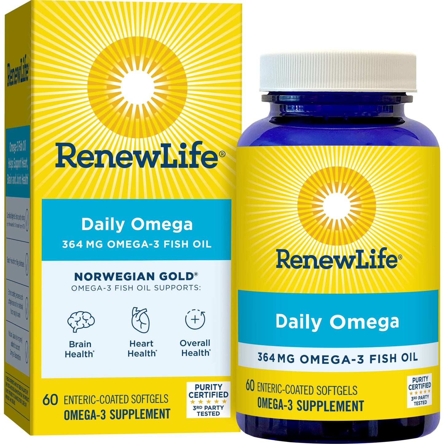 Renew Life Fish Oil, Norwegian Gold Omega-3 Supplement — 364mg Critical Omega-3 Fish Oil Supplement