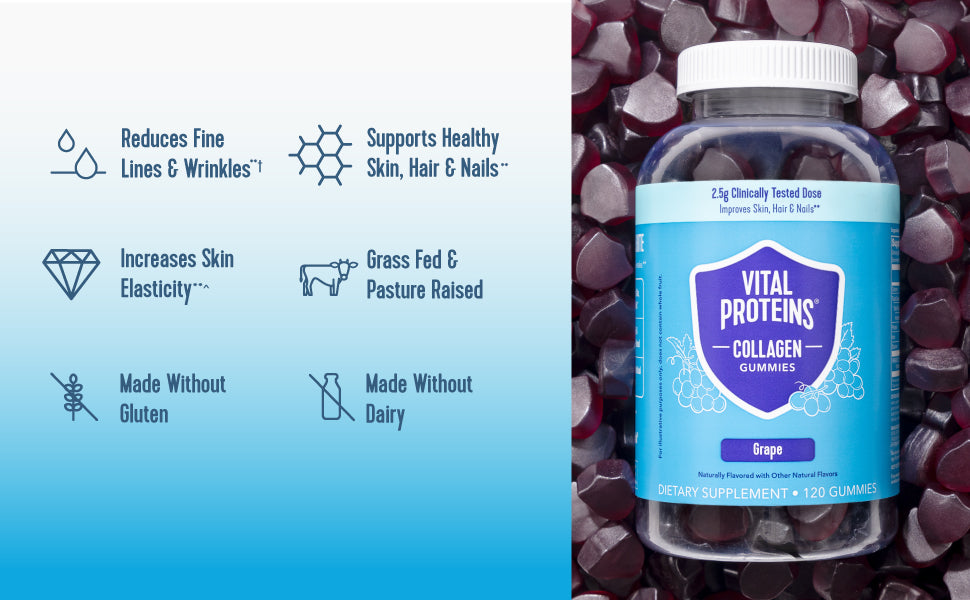 Vital Proteins Collagen Gummies, 2.5g of Clinically-Tested Collagen for Hair, Skin, Nails & Wrinkles, 120 ct,