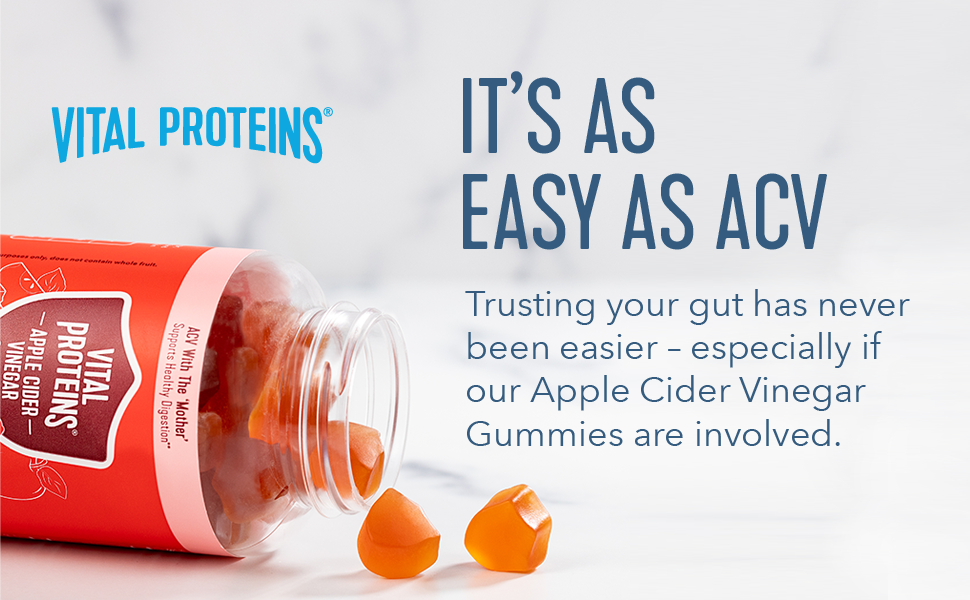 Vital Proteins Apple Cider Vinegar Gummies, 500mg Apple Cider Vinegar, Vitamin B12, 60ct